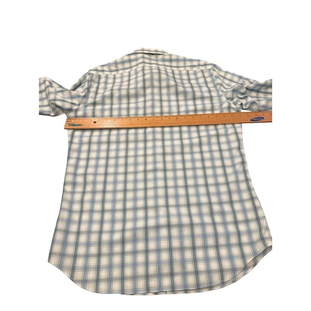 Banana Republic Mens M 15-15.5 Non-Iron Slim Plaid Button‎ Down Shirt Blue Green
